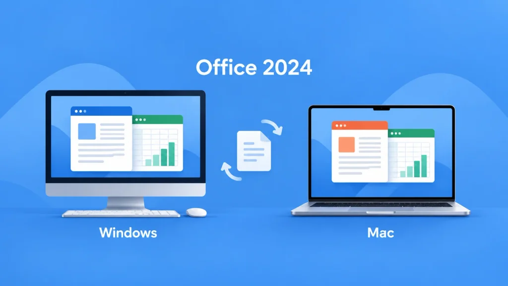 Office 2024 en un ordenador Windows y un Mac